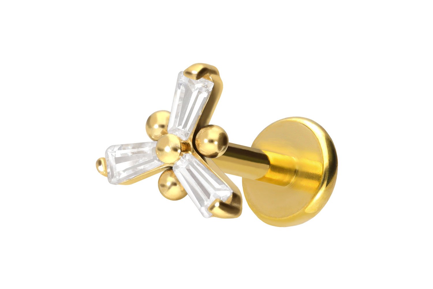 Titan Labret Piercing mit Push Fit KRISTALLBLUME